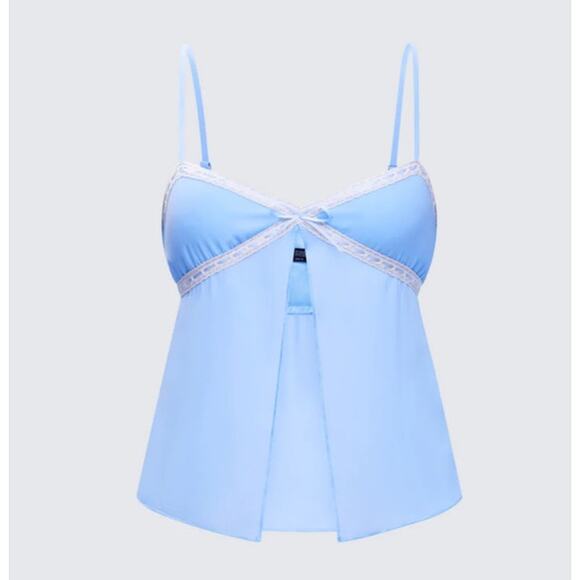Finesse Norma Baby Blue Chiffon Cami Top Lace Trim Y2K Fairycore Size L - Picture 10 of 10